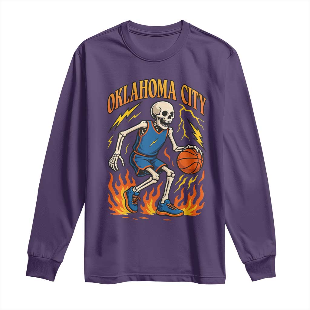 Oklahoma City Basketball Skeleton Long Sleeve Shirt OKC Hoops Fan Life Sport Lover TS02 Purple Print Your Wear