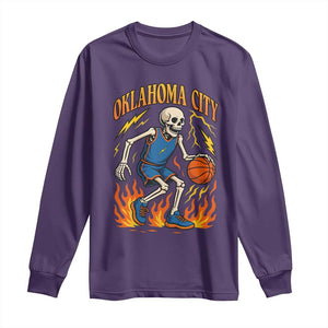 Oklahoma City Basketball Skeleton Long Sleeve Shirt OKC Hoops Fan Life Sport Lover TS02 Purple Print Your Wear