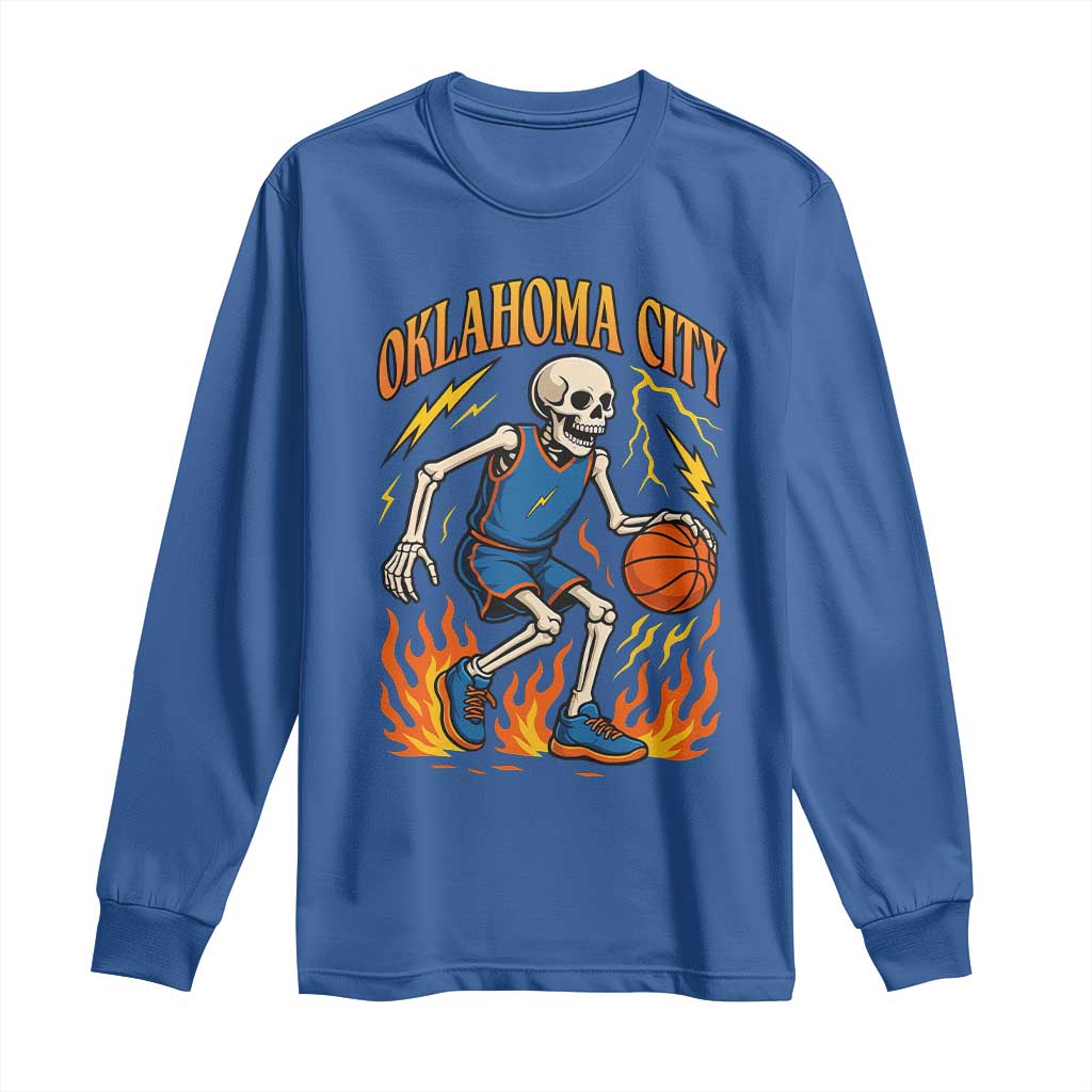 Oklahoma City Basketball Skeleton Long Sleeve Shirt OKC Hoops Fan Life Sport Lover TS02 Royal Blue Print Your Wear