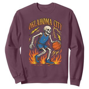Oklahoma City Basketball Skeleton Sweatshirt OKC Hoops Fan Life Sport Lover TS02 Maroon Print Your Wear