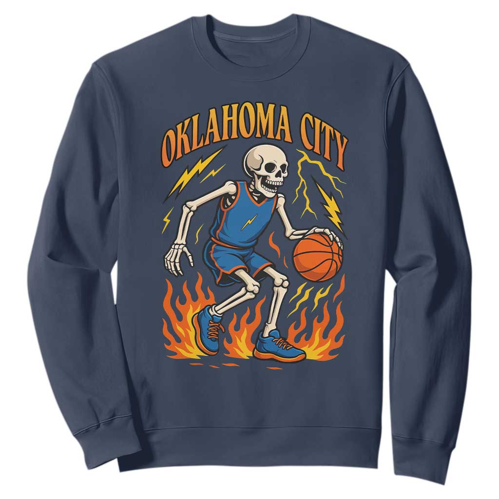 Oklahoma City Basketball Skeleton Sweatshirt OKC Hoops Fan Life Sport Lover TS02 Navy Print Your Wear