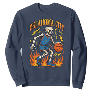 Oklahoma City Basketball Skeleton Sweatshirt OKC Hoops Fan Life Sport Lover TS02 Navy Print Your Wear