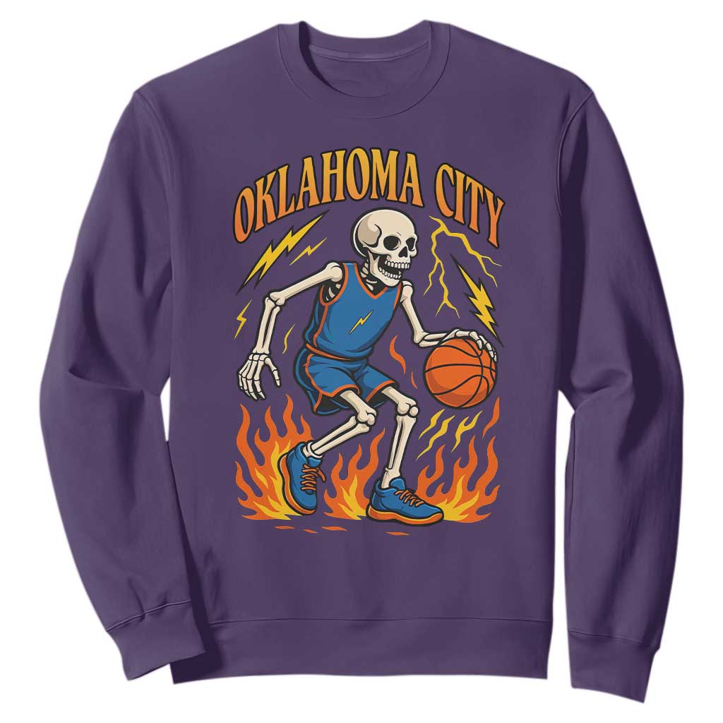 Oklahoma City Basketball Skeleton Sweatshirt OKC Hoops Fan Life Sport Lover TS02 Purple Print Your Wear