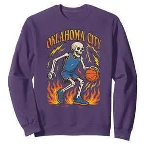 Oklahoma City Basketball Skeleton Sweatshirt OKC Hoops Fan Life Sport Lover TS02 Purple Print Your Wear