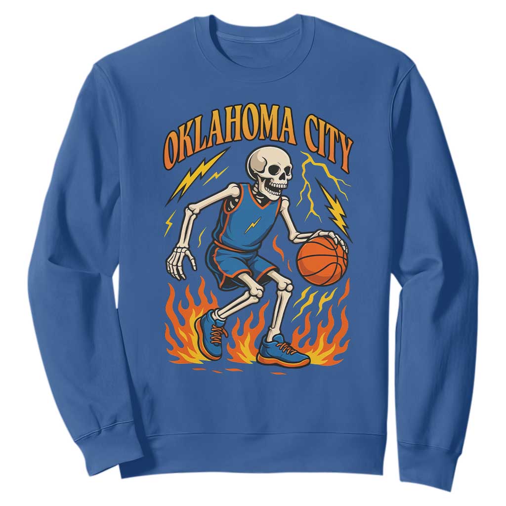 Oklahoma City Basketball Skeleton Sweatshirt OKC Hoops Fan Life Sport Lover TS02 Royal Blue Print Your Wear