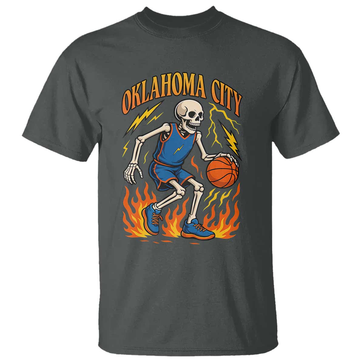 Oklahoma City Basketball Skeleton T Shirt OKC Hoops Fan Life Sport Lover TS02 Dark Heather Print Your Wear