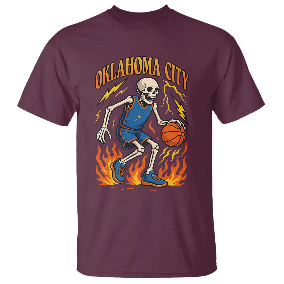 Oklahoma City Basketball Skeleton T Shirt OKC Hoops Fan Life Sport Lover TS02 Maroon Print Your Wear