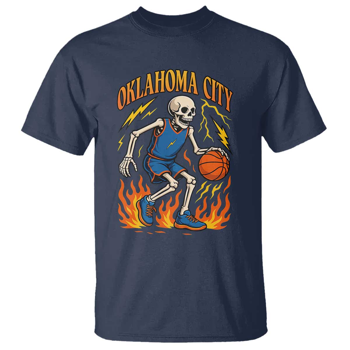 Oklahoma City Basketball Skeleton T Shirt OKC Hoops Fan Life Sport Lover TS02 Navy Print Your Wear