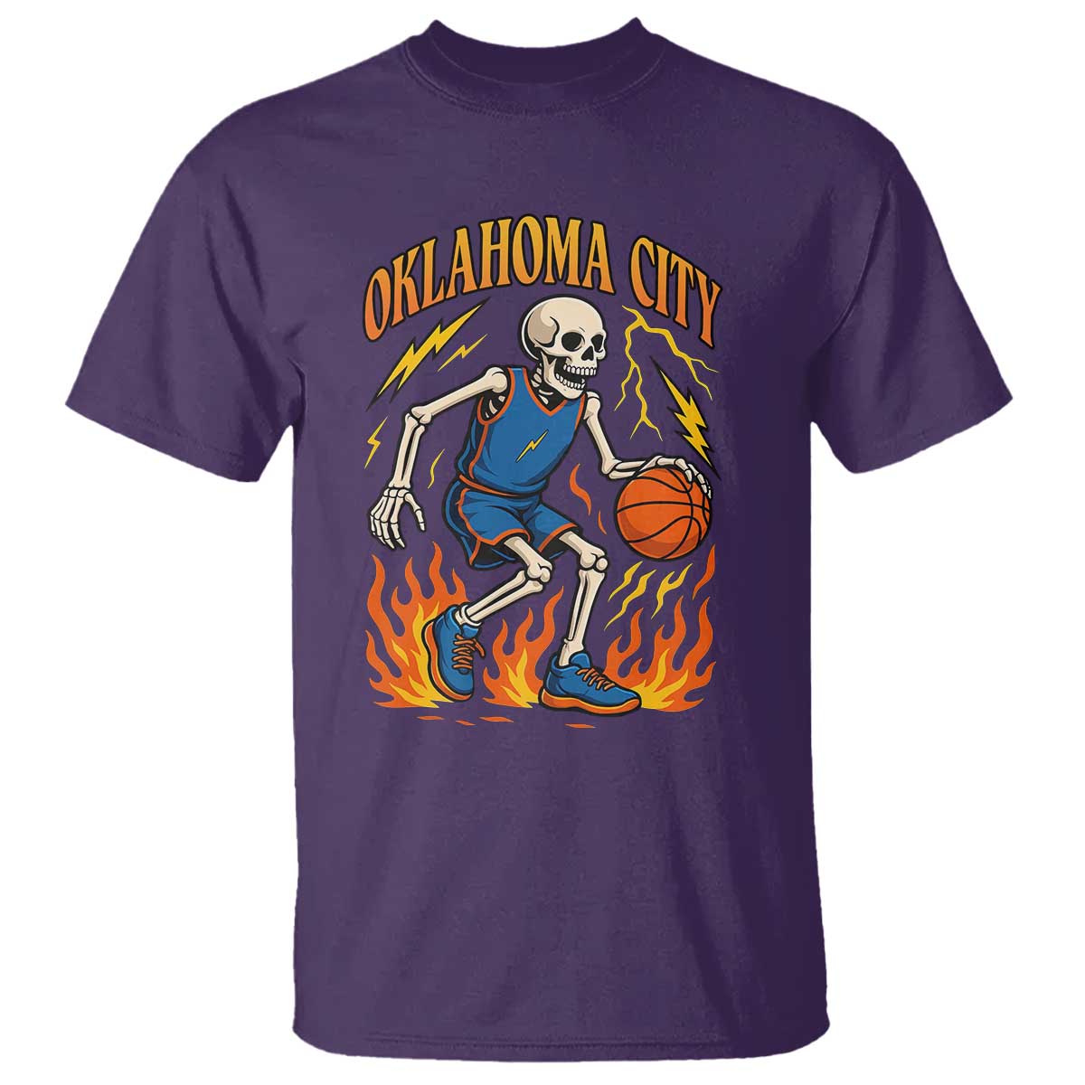 Oklahoma City Basketball Skeleton T Shirt OKC Hoops Fan Life Sport Lover TS02 Purple Print Your Wear