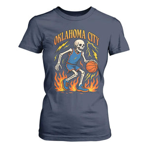 Oklahoma City Basketball Skeleton T Shirt For Women OKC Hoops Fan Life Sport Lover TS02 Navy Print Your Wear
