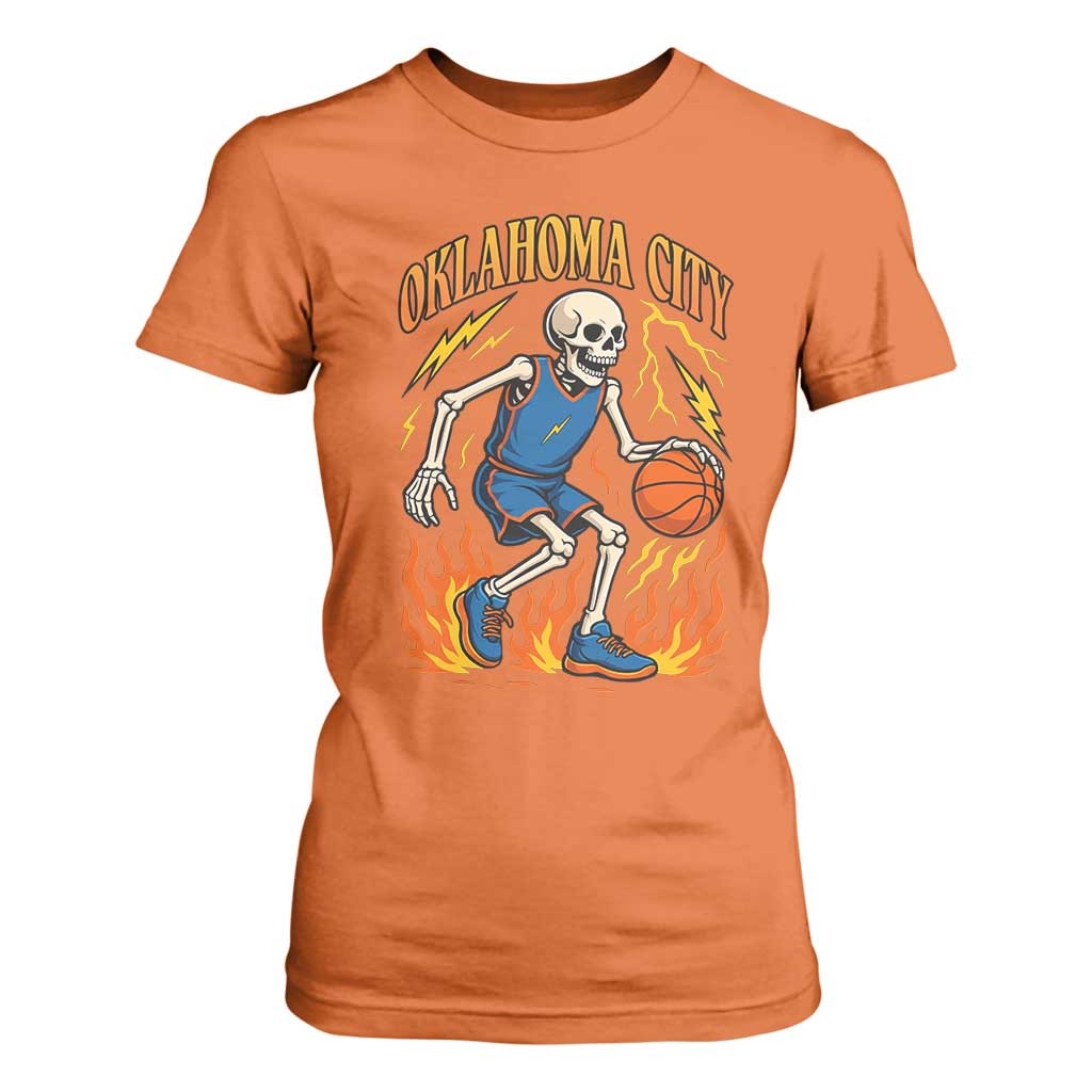 Oklahoma City Basketball Skeleton T Shirt For Women OKC Hoops Fan Life Sport Lover TS02 Orange Print Your Wear