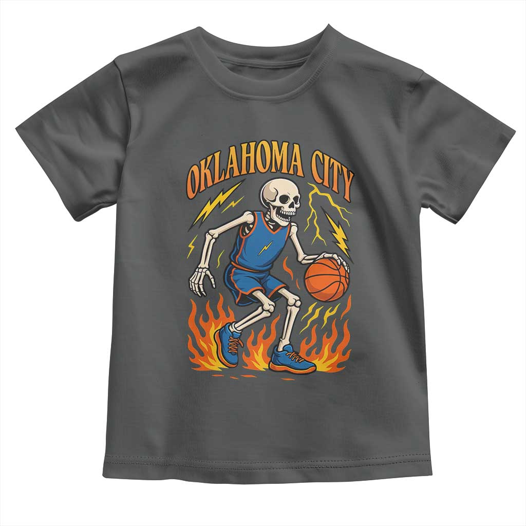 Oklahoma City Basketball Skeleton Toddler T Shirt OKC Hoops Fan Life Sport Lover TS02 Dark Heather Print Your Wear