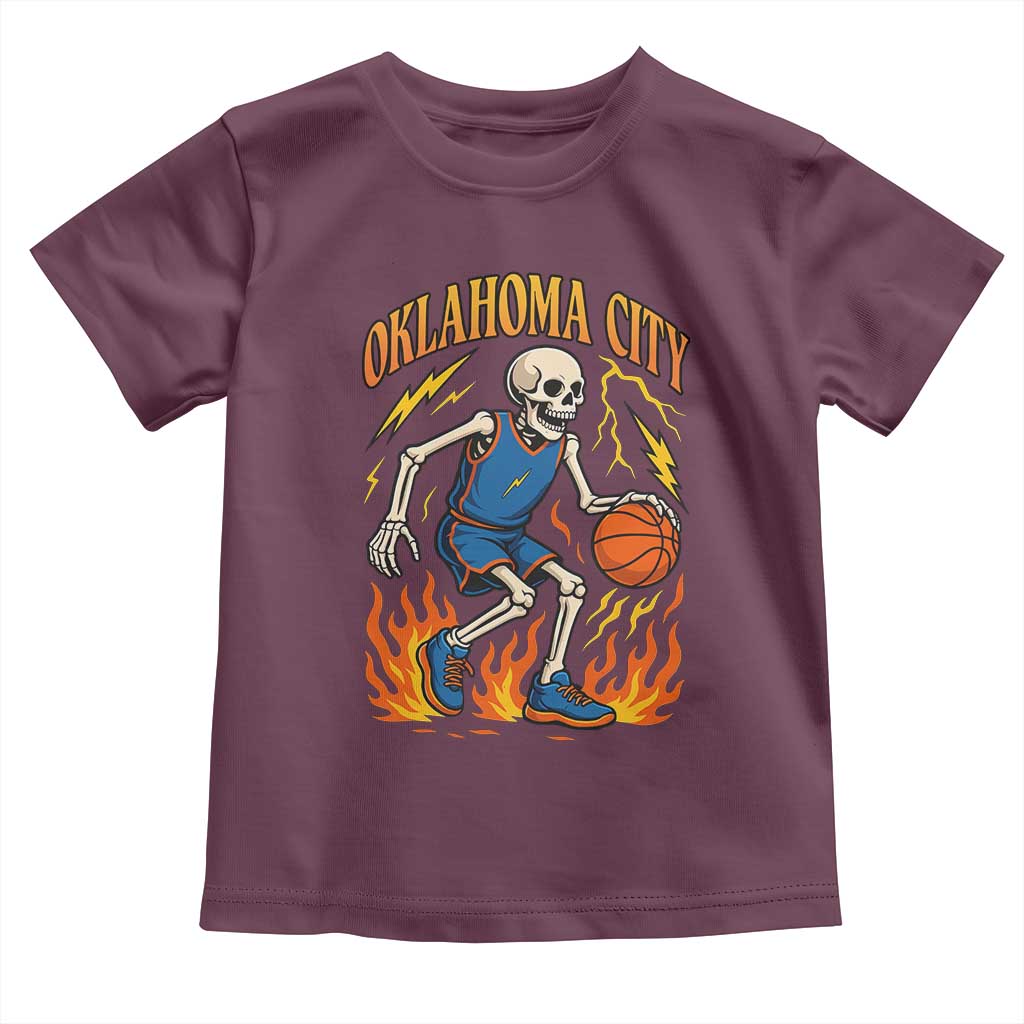 Oklahoma City Basketball Skeleton Toddler T Shirt OKC Hoops Fan Life Sport Lover TS02 Maroon Print Your Wear