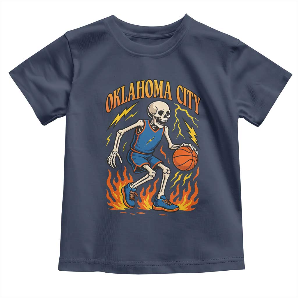 Oklahoma City Basketball Skeleton Toddler T Shirt OKC Hoops Fan Life Sport Lover TS02 Navy Print Your Wear