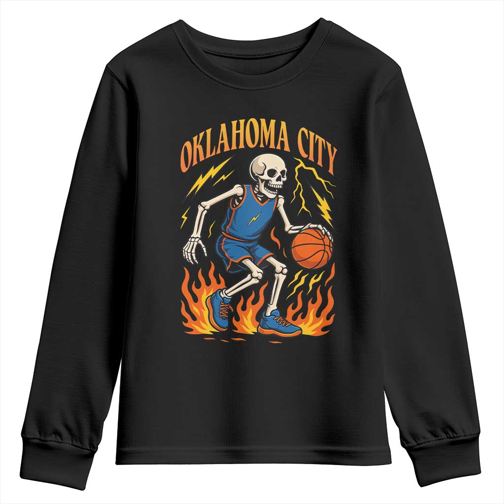 Oklahoma City Basketball Skeleton Youth Sweatshirt OKC Hoops Fan Life Sport Lover TS02 Black Print Your Wear