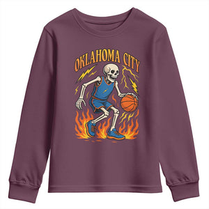Oklahoma City Basketball Skeleton Youth Sweatshirt OKC Hoops Fan Life Sport Lover TS02 Maroon Print Your Wear