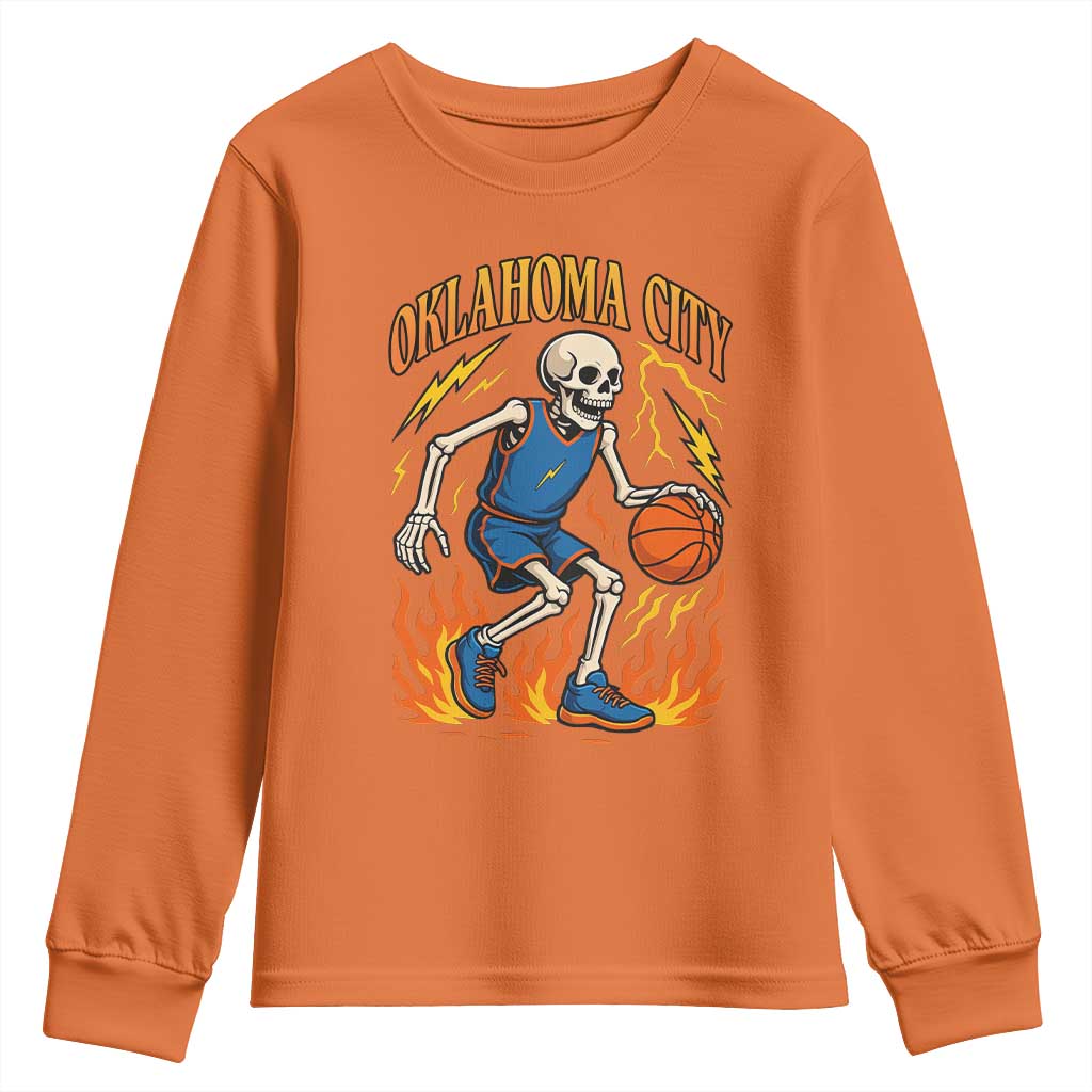 Oklahoma City Basketball Skeleton Youth Sweatshirt OKC Hoops Fan Life Sport Lover TS02 Orange Print Your Wear