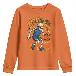 Oklahoma City Basketball Skeleton Youth Sweatshirt OKC Hoops Fan Life Sport Lover TS02 Orange Print Your Wear