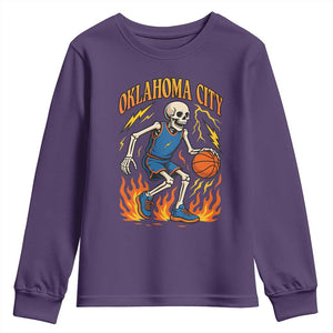Oklahoma City Basketball Skeleton Youth Sweatshirt OKC Hoops Fan Life Sport Lover TS02 Purple Print Your Wear