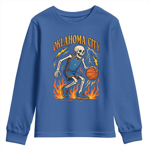 Oklahoma City Basketball Skeleton Youth Sweatshirt OKC Hoops Fan Life Sport Lover TS02 Royal Blue Print Your Wear