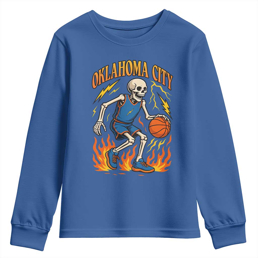 Oklahoma City Basketball Skeleton Youth Sweatshirt OKC Hoops Fan Life Sport Lover TS02 Royal Blue Print Your Wear