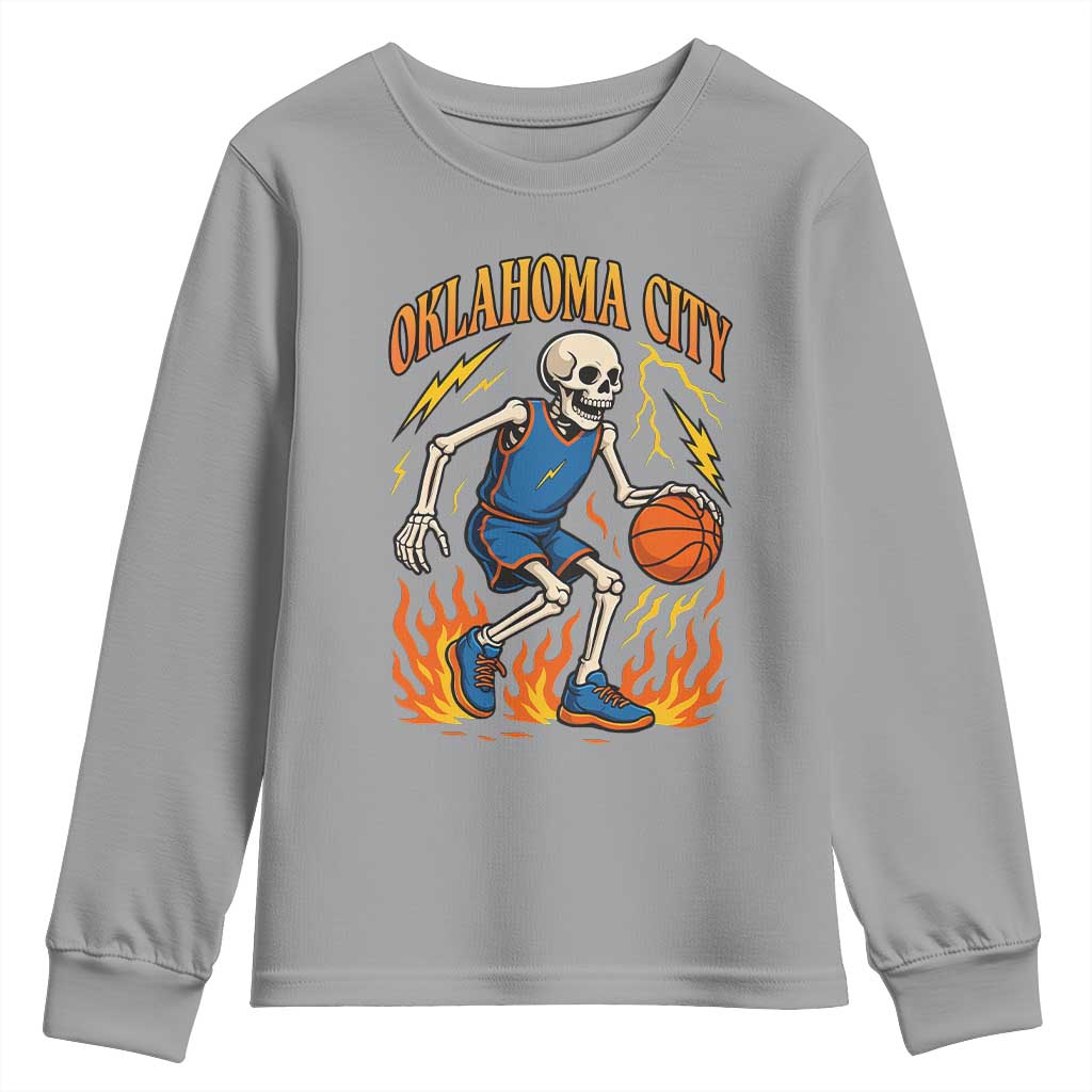 Oklahoma City Basketball Skeleton Youth Sweatshirt OKC Hoops Fan Life Sport Lover TS02 Sport Gray Print Your Wear