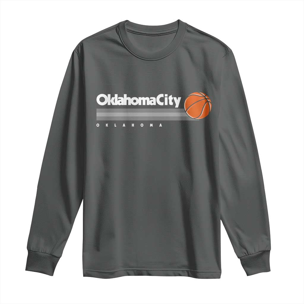 Retro Oklahoma City Basketball Long Sleeve Shirt Vintage OKC Hoops Lover Sports Fan TS02 Dark Heather Print Your Wear