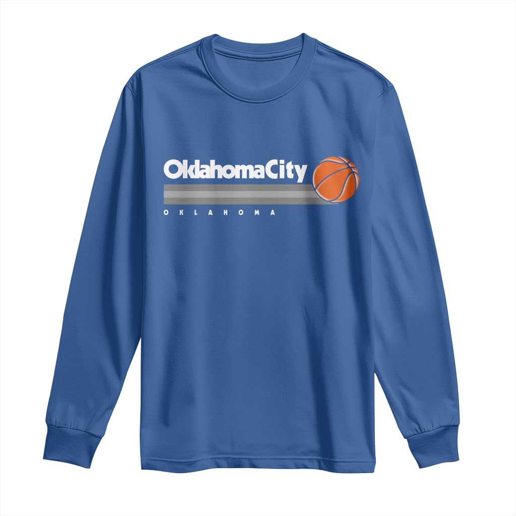 Retro Oklahoma City Basketball Long Sleeve Shirt Vintage OKC Hoops Lover Sports Fan TS02 Royal Blue Print Your Wear