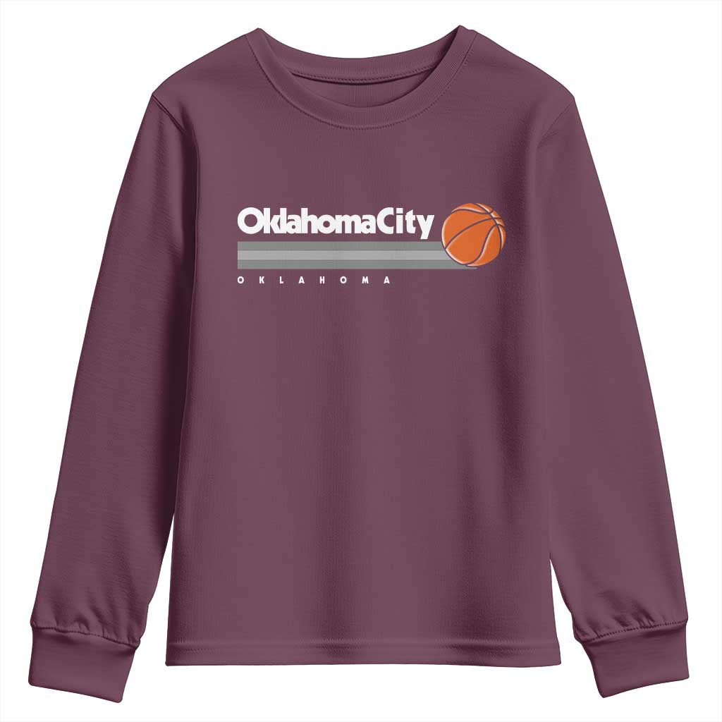 Retro Oklahoma City Basketball Youth Sweatshirt Vintage OKC Hoops Lover Sports Fan TS02 Maroon Print Your Wear