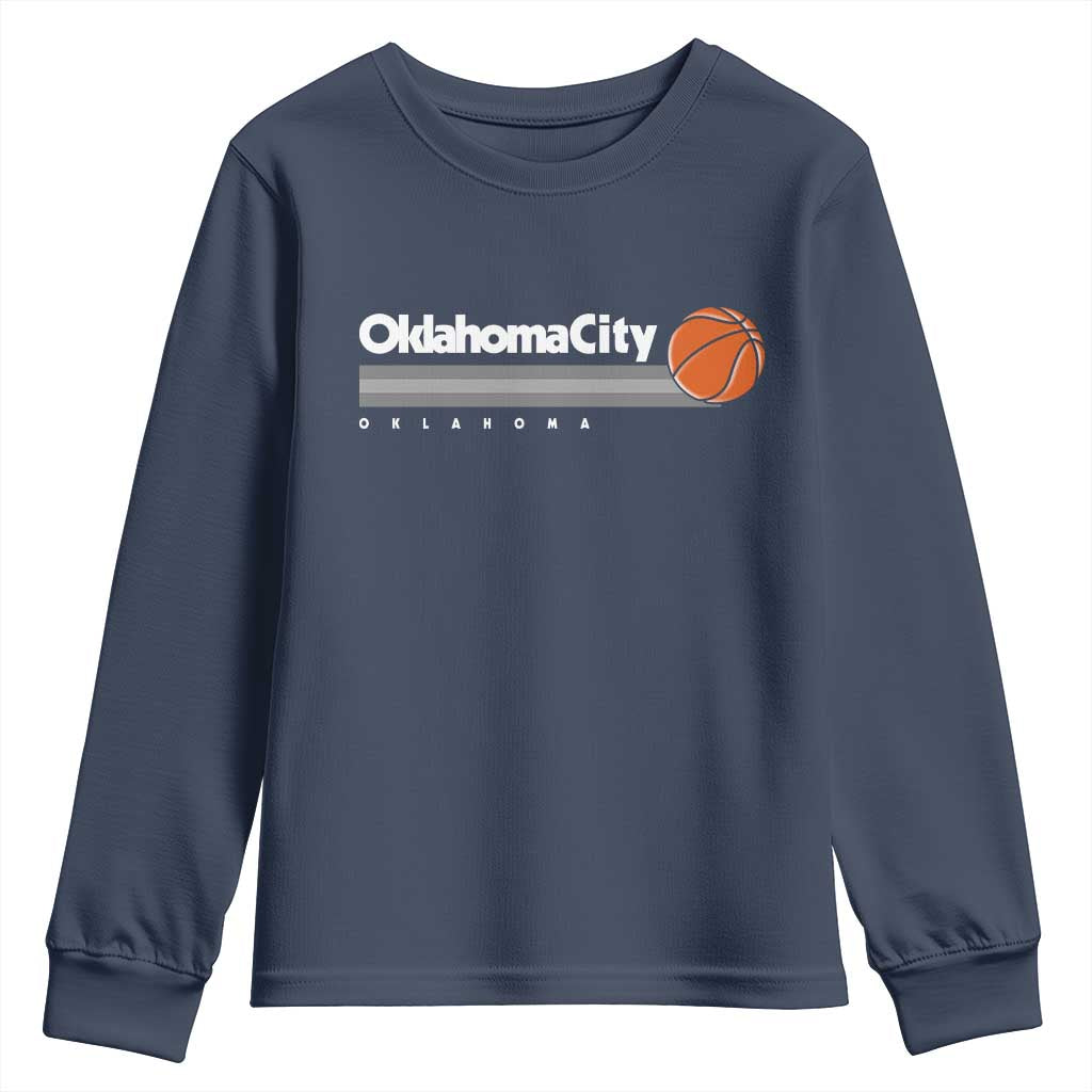 Retro Oklahoma City Basketball Youth Sweatshirt Vintage OKC Hoops Lover Sports Fan TS02 Navy Print Your Wear