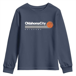 Retro Oklahoma City Basketball Youth Sweatshirt Vintage OKC Hoops Lover Sports Fan TS02 Navy Print Your Wear