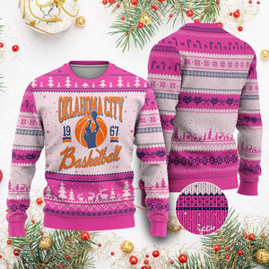 Retro Oklahoma City Basketball Ugly Christmas Sweater Vintage OKC Since 1967 Hoops Lover Sports Fan TS02 Hot Pink Print Your Wear