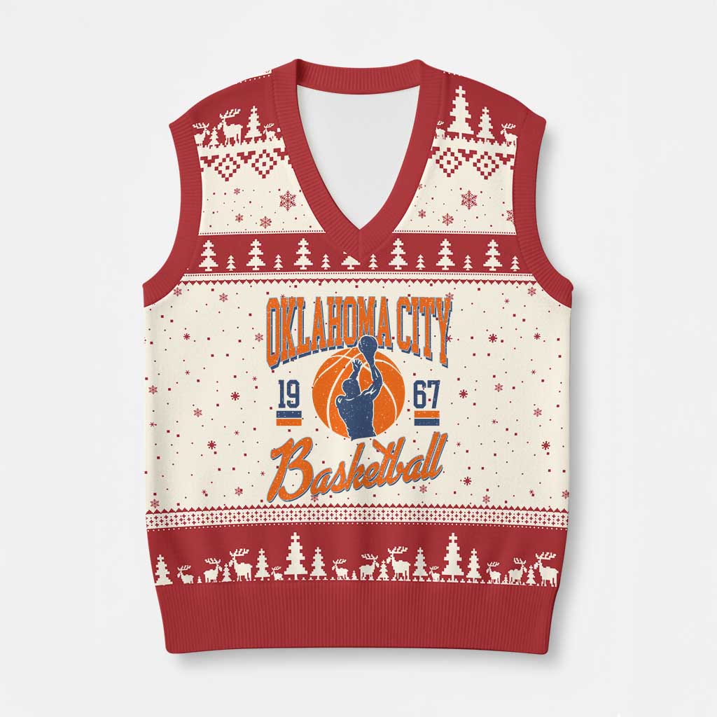 Retro Oklahoma City Basketball V-Neck Knit Sweater Vest Vintage OKC Since 1967 Hoops Lover Sports Fan TS02 Beige Red Print Your Wear