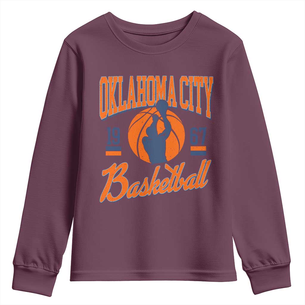 Retro Oklahoma City Basketball Youth Sweatshirt Vintage OKC Since 1967 Hoops Lover Sports Fan TS02 Maroon Print Your Wear