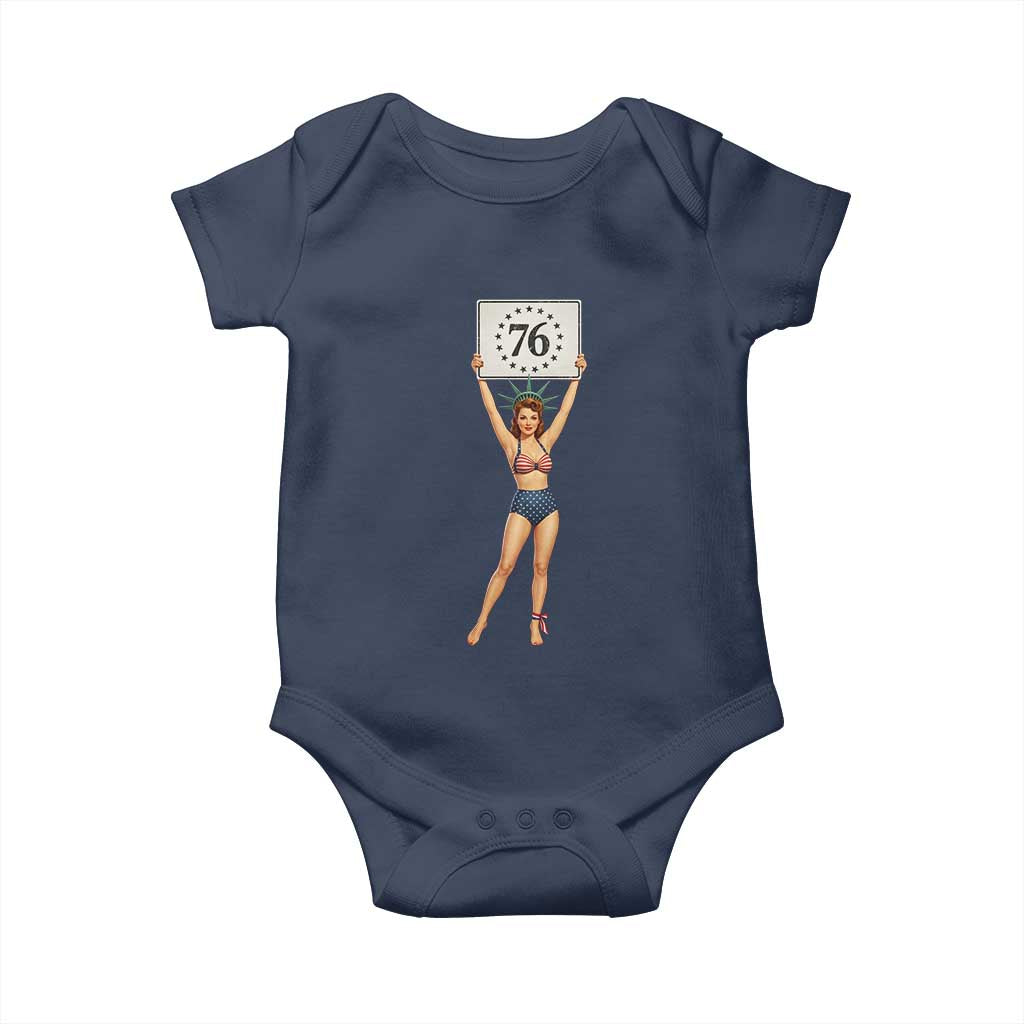 Vintage Patriotic Pin Up Girl 1776 Baby Onesie Statue of Liberty Retro Americana Graphic