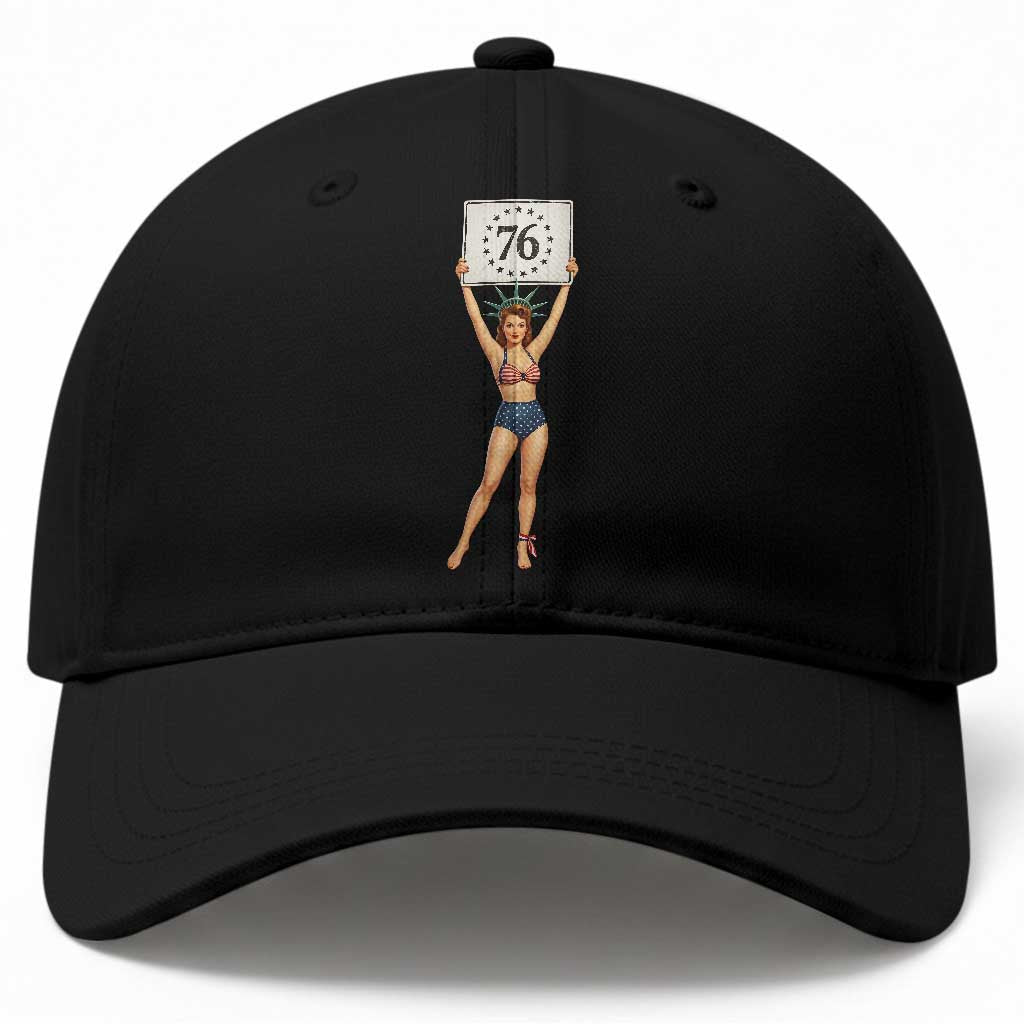Vintage Patriotic Pin Up Girl 1776 Baseball Cap Statue of Liberty Retro Americana Graphic