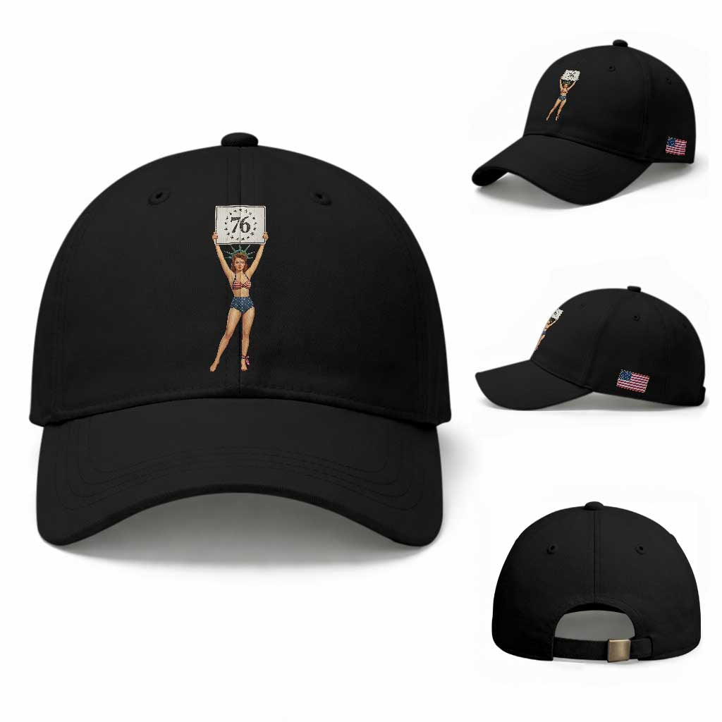 Vintage Patriotic Pin Up Girl 1776 Baseball Cap Statue of Liberty Retro Americana Graphic