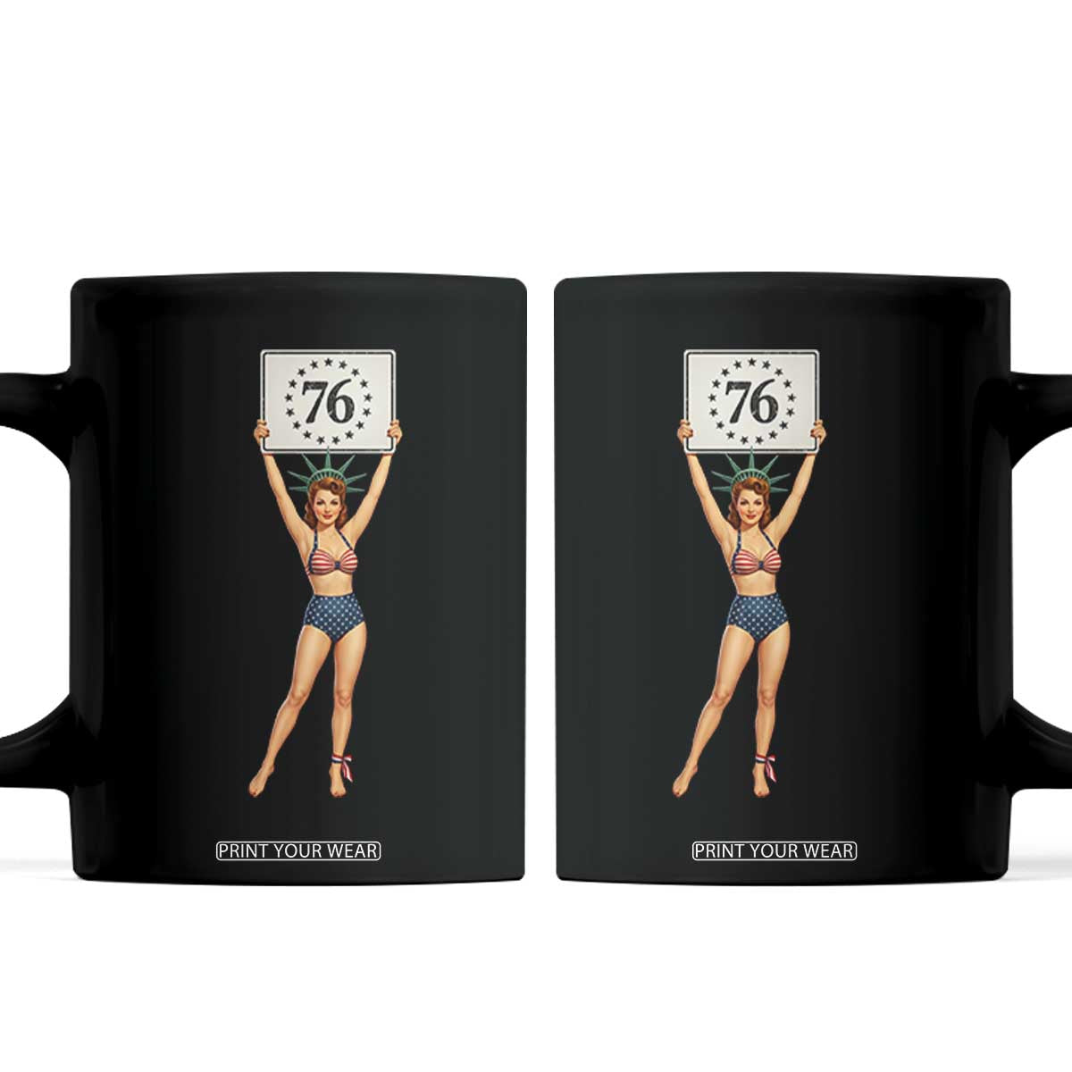 Vintage Patriotic Pin Up Girl 1776 Coffee Mug Statue of Liberty Retro Americana Graphic