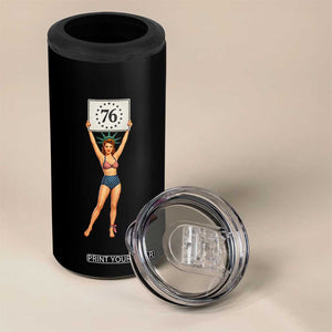 Vintage Patriotic Pin Up Girl 1776 4 in 1 Can Cooler Tumbler Statue of Liberty Retro Americana Graphic