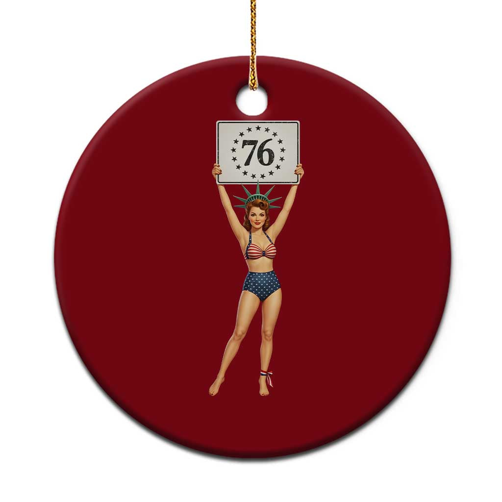 Vintage Patriotic Pin Up Girl 1776 Ceramic Ornament Statue of Liberty Retro Americana Graphic