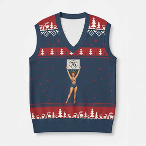 Vintage Patriotic Pin Up Girl 1776 V-Neck Knit Sweater Vest Statue of Liberty Retro Americana Graphic
