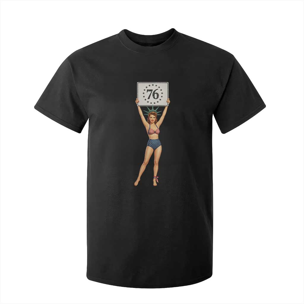 Vintage Patriotic Pin Up Girl 1776 T Shirt For Kid Statue of Liberty Retro Americana Graphic TS02 Black Print Your Wear