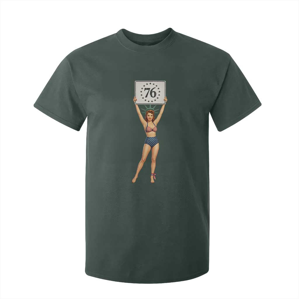 Vintage Patriotic Pin Up Girl 1776 T Shirt For Kid Statue of Liberty Retro Americana Graphic