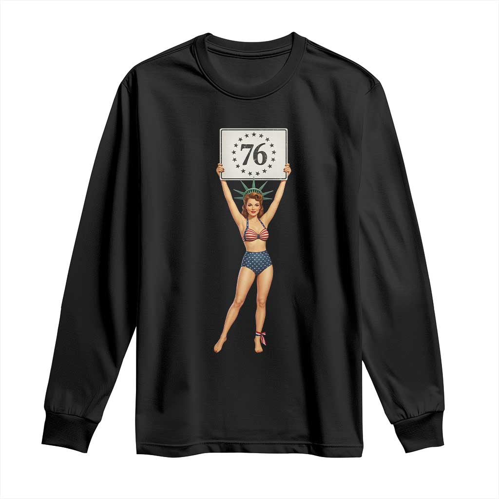 Vintage Patriotic Pin Up Girl 1776 Long Sleeve Shirt Statue of Liberty Retro Americana Graphic