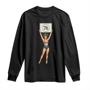 Vintage Patriotic Pin Up Girl 1776 Long Sleeve Shirt Statue of Liberty Retro Americana Graphic