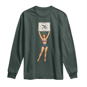 Vintage Patriotic Pin Up Girl 1776 Long Sleeve Shirt Statue of Liberty Retro Americana Graphic