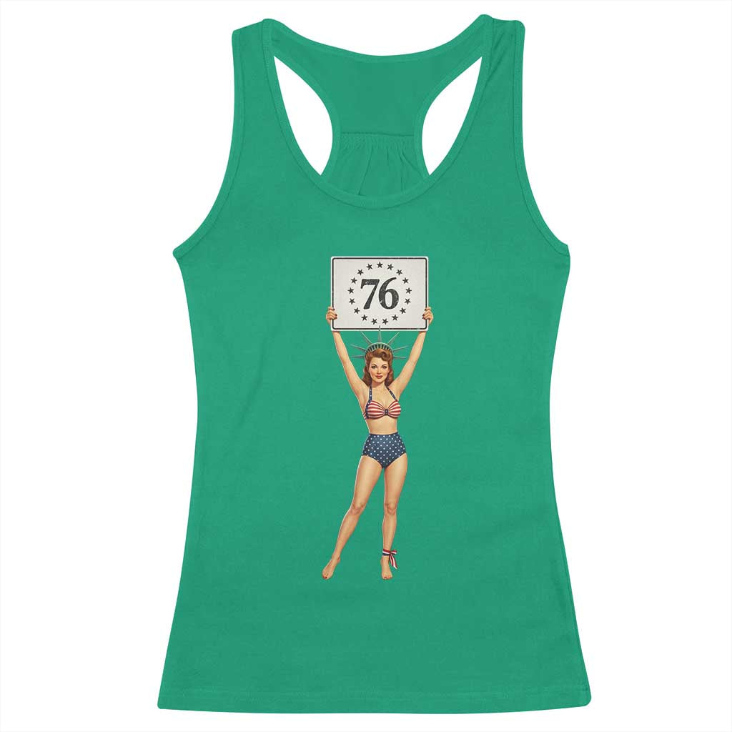 Vintage Patriotic Pin Up Girl 1776 Racerback Tank Top Statue of Liberty Retro Americana Graphic
