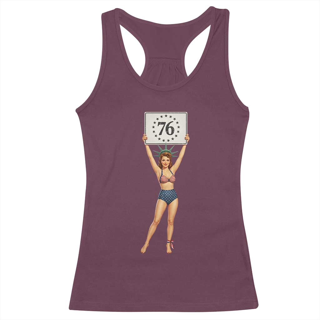 Vintage Patriotic Pin Up Girl 1776 Racerback Tank Top Statue of Liberty Retro Americana Graphic