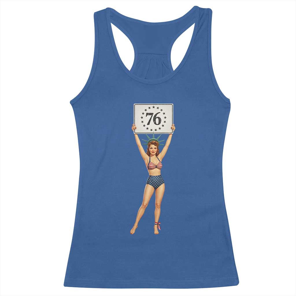 Vintage Patriotic Pin Up Girl 1776 Racerback Tank Top Statue of Liberty Retro Americana Graphic