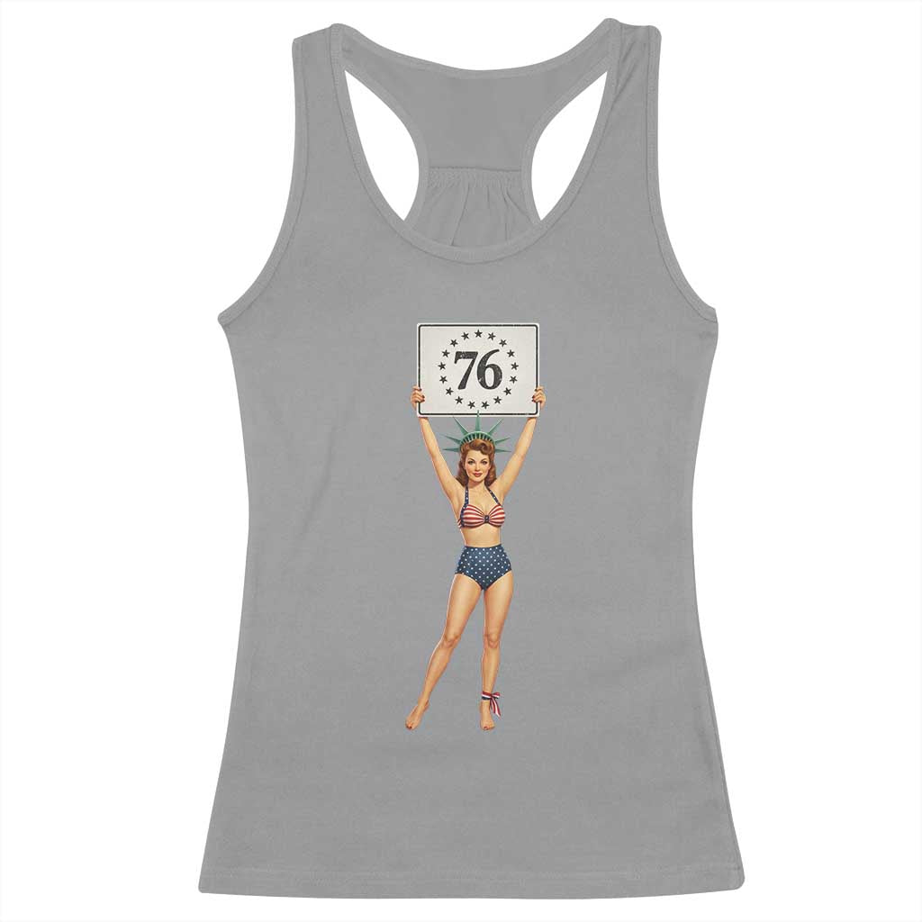 Vintage Patriotic Pin Up Girl 1776 Racerback Tank Top Statue of Liberty Retro Americana Graphic